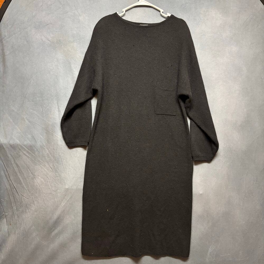 Liz Claiborne Womens M Black Wool Rabbit Hair Knit Sweater Dress Midi Vintage